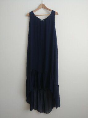 Elena Baldi Large made in Italy silk blend navy blue midi maxi dress high low